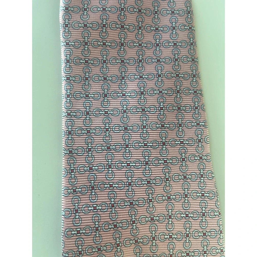 Brooks Brothers 346 Silk Tie USA Made Printed Italy PINK Interlocking 57